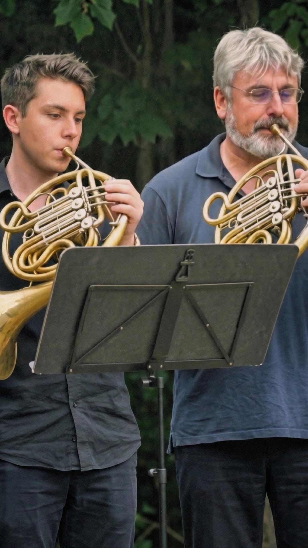 Trevor Nuckols in an outdoor horn duet